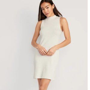 Sleeveless Mock-Neck Rib-Knit Mini Shift Dress Sz L